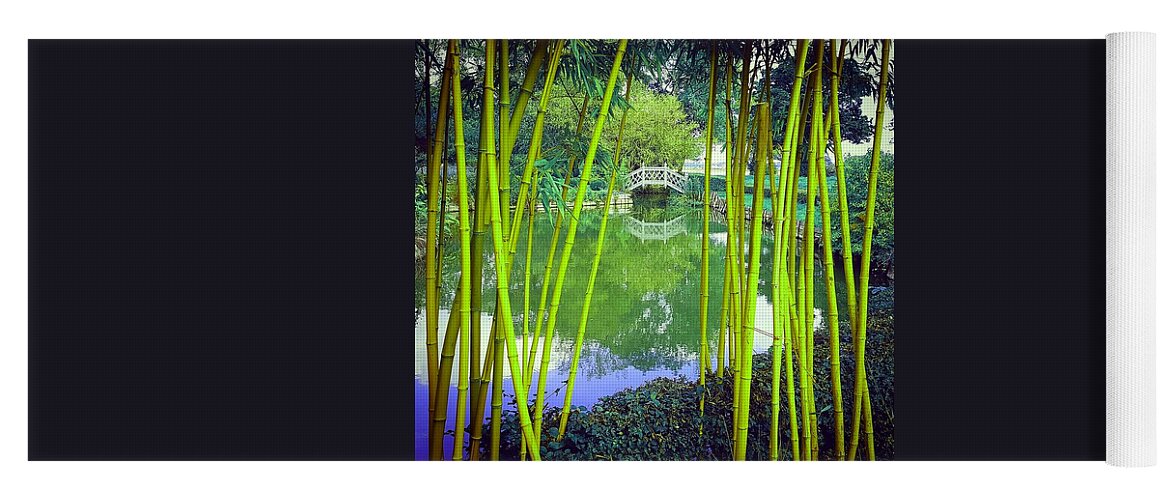 Ornatebridge Yoga Mat featuring the photograph Bamboo View In Vivid Green by Rowena Tutty