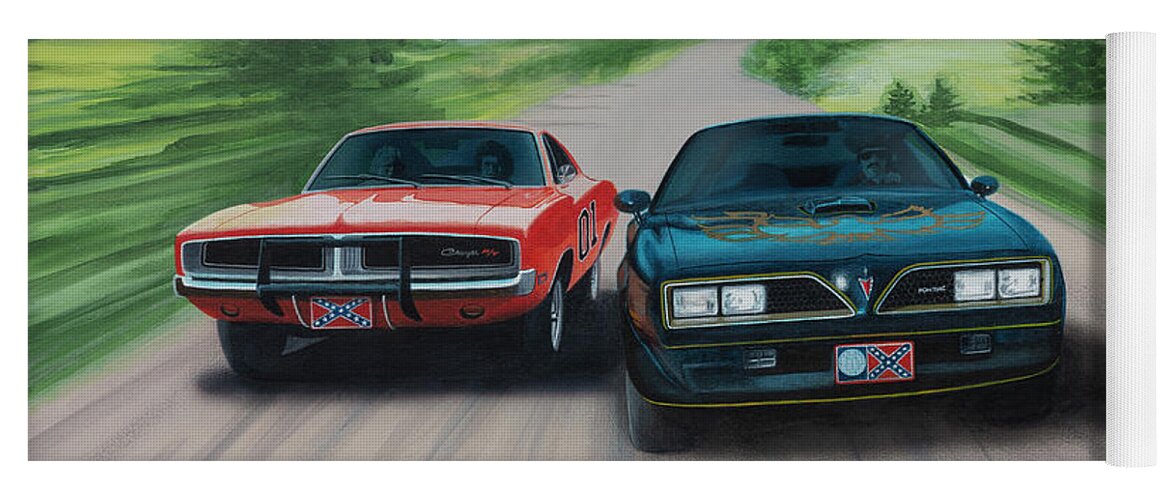 Smokey And The Bandit Yoga Mat featuring the painting Bandit vs Lee by Norb Lisinski