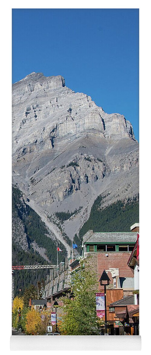 2015 Yoga Mat featuring the photograph Banff Town Center and Cascade Mountain by Tim Kathka