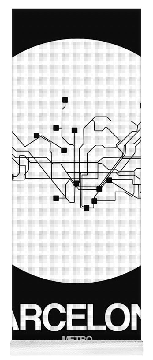 Barcelona Yoga Mat featuring the digital art Barcelona White Subway Map by Naxart Studio