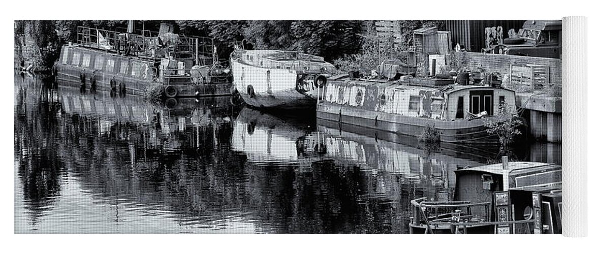 Barge Yoga Mat featuring the photograph Barges On The Calder Monochrome by Jeff Townsend
