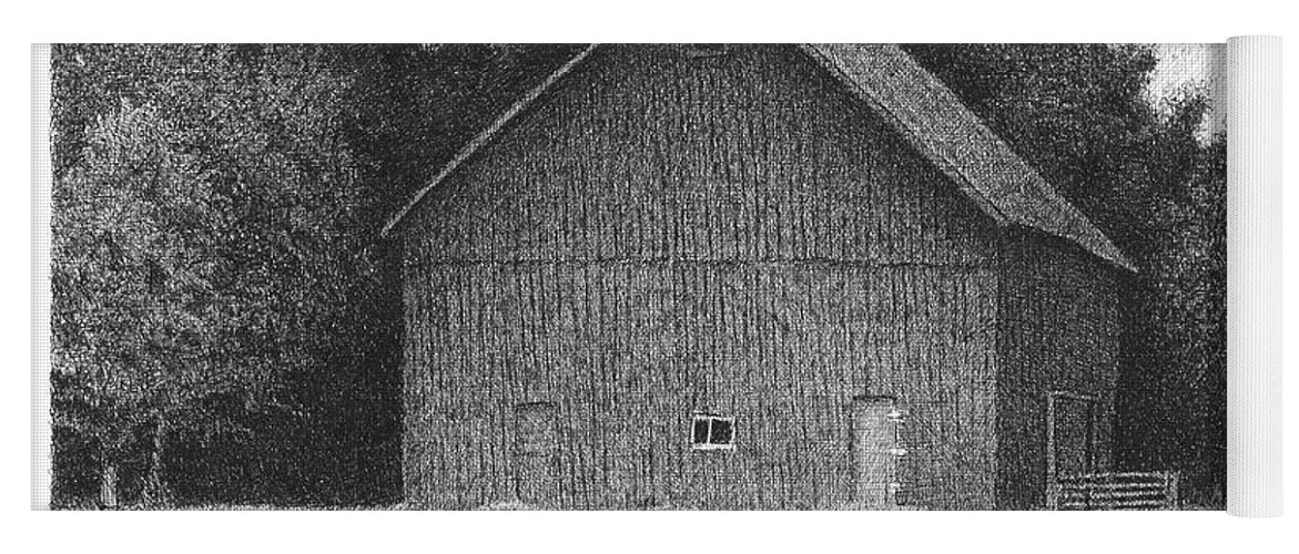 Barn Yoga Mat featuring the drawing Barn On County Line Road by Joel Lueck
