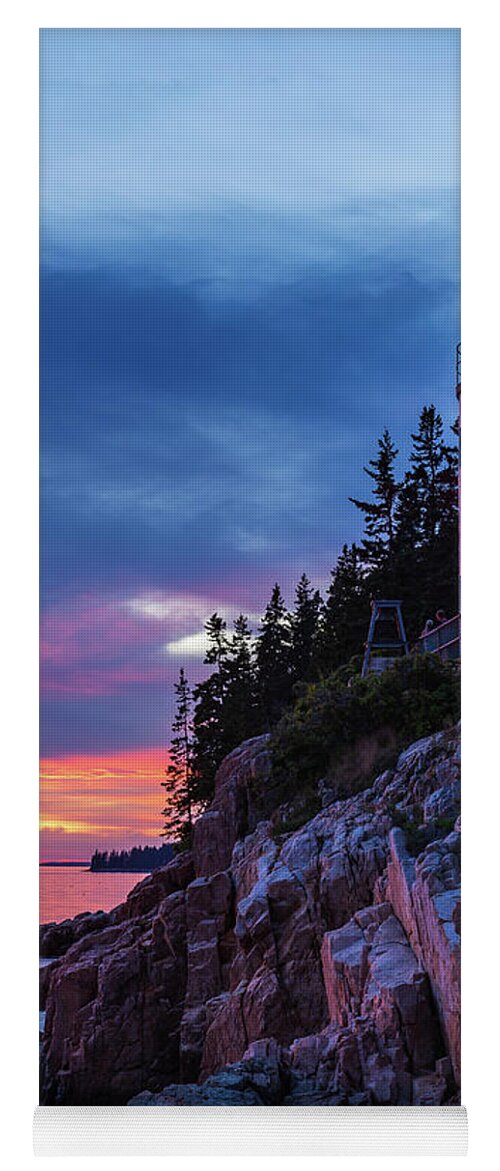 Maine Yoga Mat featuring the photograph Bass Harbor Head Lighthouse at Twilight by Stefan Mazzola