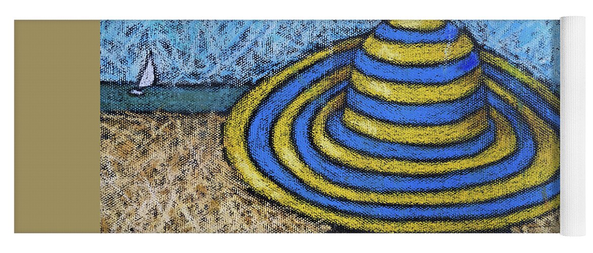 Beach Yoga Mat featuring the painting Beach Hat Blue and Yellow by Karla Beatty