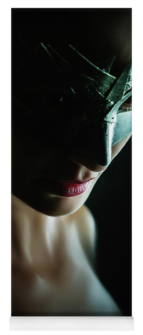 Art Yoga Mat featuring the photograph Beauty model woman wearing venetian masquerade carnival mask by Dimitar Hristov