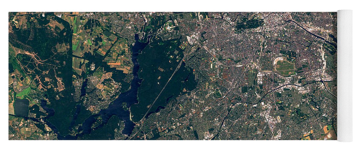 Satellite Image Yoga Mat featuring the digital art Berlin and Potsdam from space by Christian Pauschert
