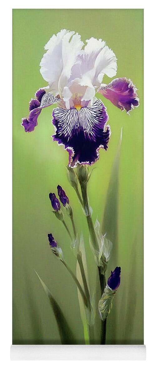 Russian Artists New Wave Yoga Mat featuring the painting Bi-colored Iris Flower by Alina Oseeva
