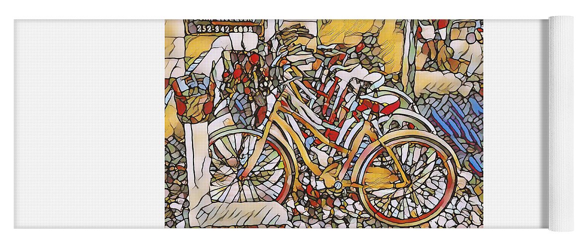 Bike With Flowers Yoga Mat featuring the painting Bike with flowers 3 by Jeelan Clark