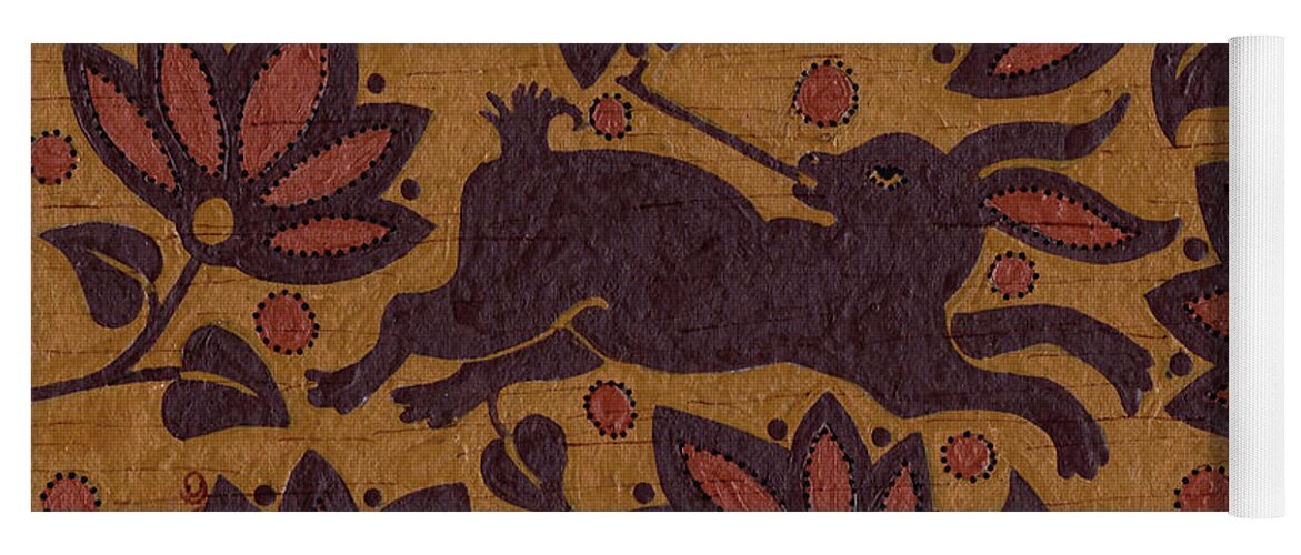 Native American Yoga Mat featuring the painting Birch Bark - Confident Rabbit by Chholing Taha