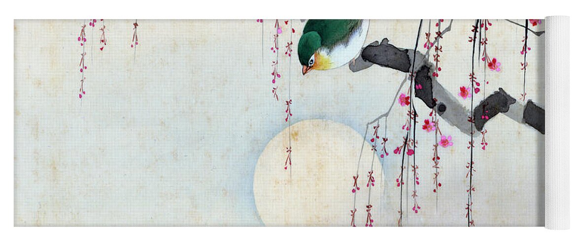 Hotei Yoga Mat featuring the painting Bird and Moon by Hotei