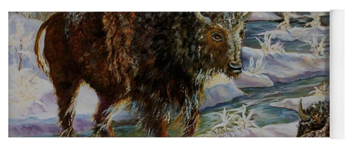 Yellowstone Bison In The Winter Yoga Mat featuring the painting Bison In Yellowstone In The Winter by Philip And Robbie Bracco