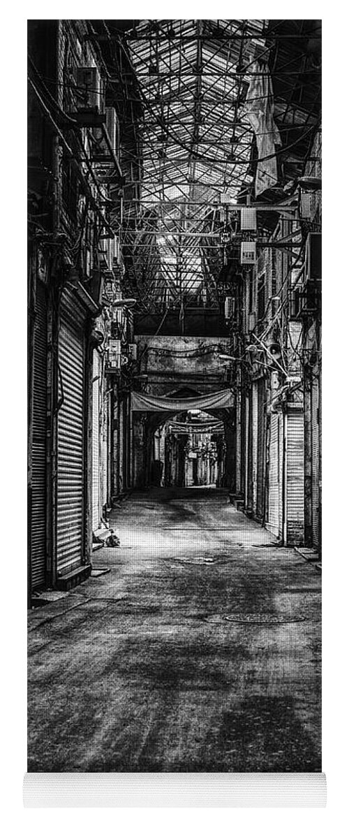 Alley Yoga Mat featuring the photograph Black And White Alley by Phil Perkins