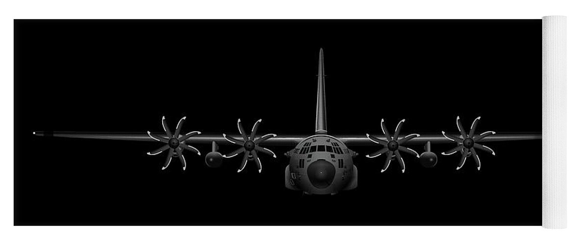 C-130 Yoga Mat featuring the digital art Black Chrome Herk - NP-2000 Edition by Michael Brooks