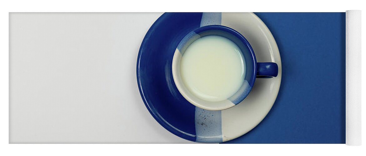 Coffee Yoga Mat featuring the photograph Blue and White coffee mug with fresh milk by Michalakis Ppalis