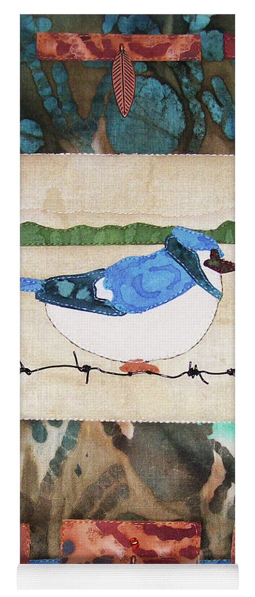 Art Quilt Yoga Mat featuring the tapestry - textile Blue Bird by Pam Geisel