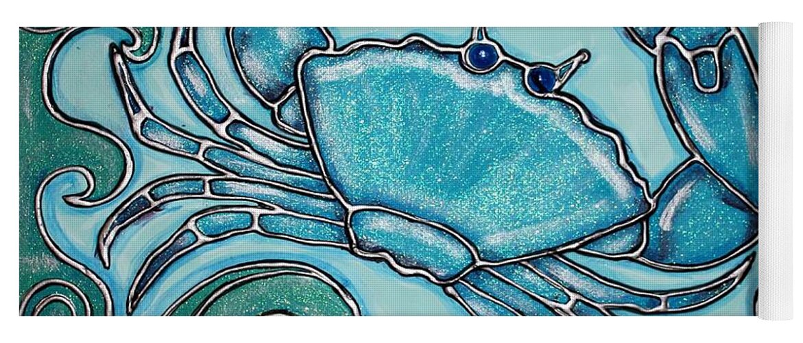 Ocean Yoga Mat featuring the painting Blue Crab in Waves by Cynthia Snyder