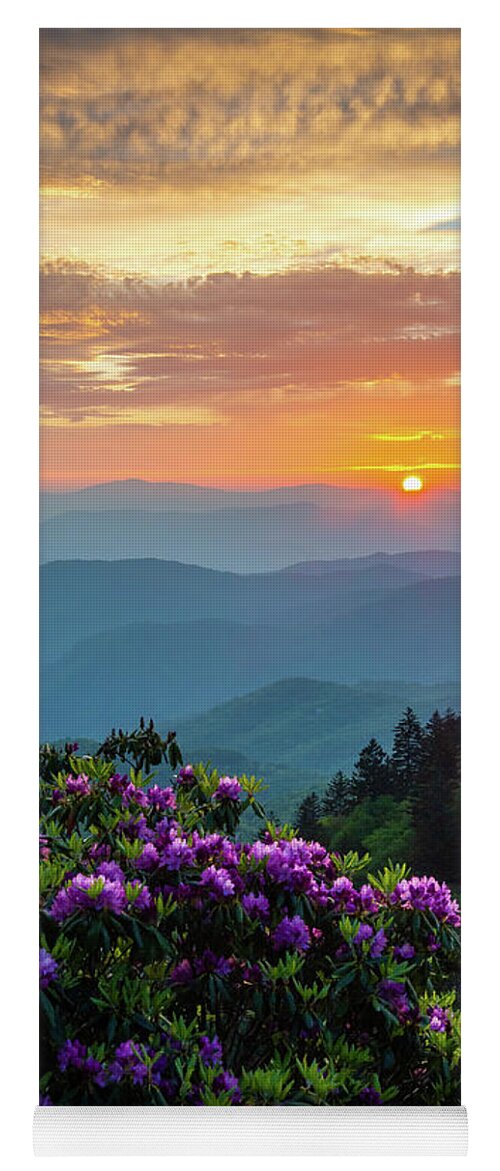 Spring Yoga Mat featuring the photograph Blue Ridge Parkway Asheville NC Rhododendron Sunset Scenic by Robert Stephens