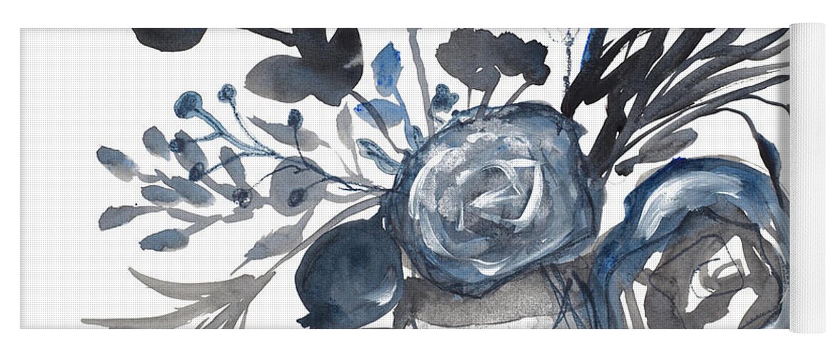 Blue Yoga Mat featuring the painting Blue Roses In Grey Vase by Robin Maria