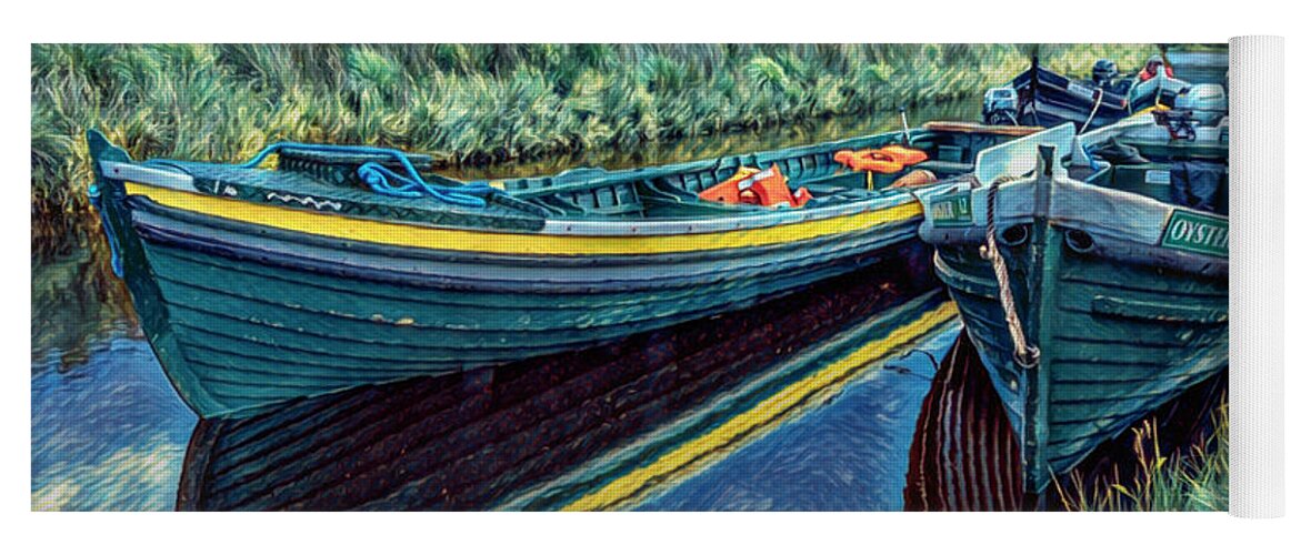 Boats Yoga Mat featuring the photograph Boats in the Country in the Style of Van Gogh by Debra and Dave Vanderlaan