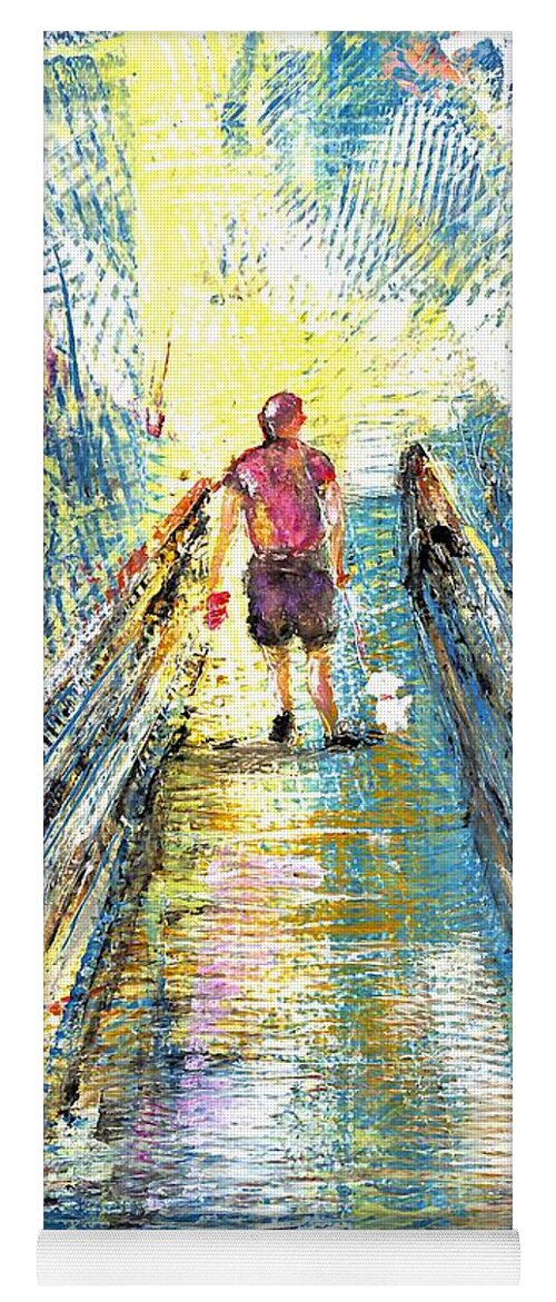 Walking Yoga Mat featuring the painting Bob and Pup on Boardwalk by Patty Donoghue