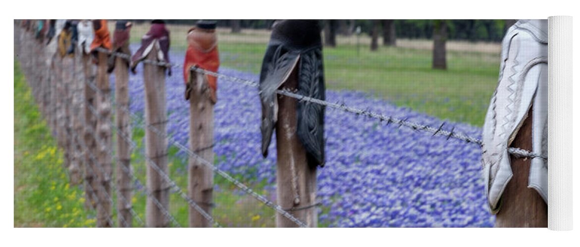 Spring Yoga Mat featuring the photograph Boot Fence by Johnny Boyd