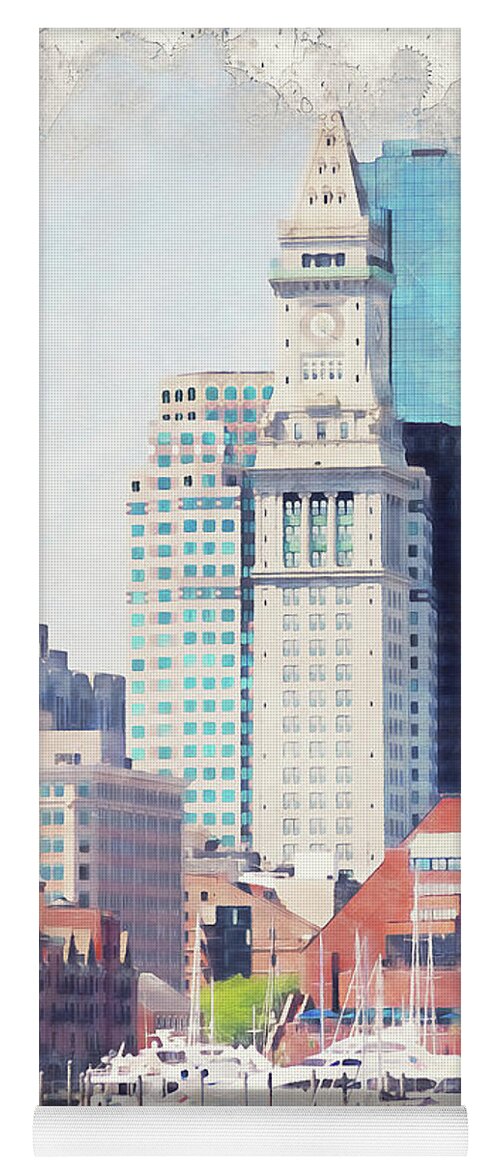 Boston Yoga Mat featuring the painting Boston, Panorama - 18 by AM FineArtPrints