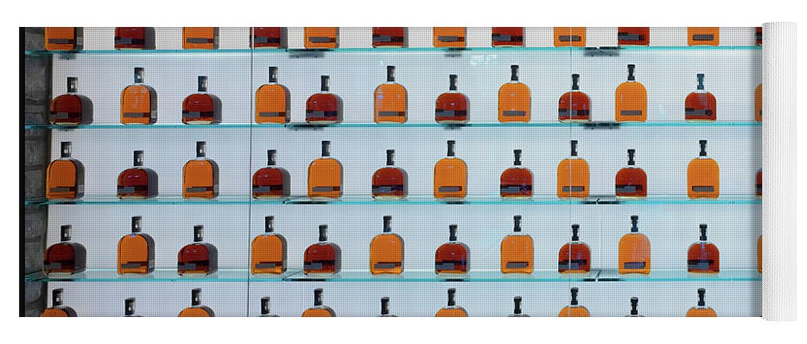 Woodford Reserve Yoga Mat featuring the photograph Bourbon Bottles by Susan Rissi Tregoning
