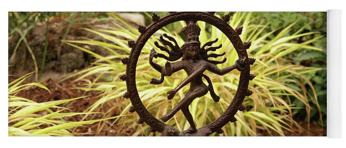 Nataraja Yoga Mat featuring the photograph Bronze Shiva in garden by Steve Estvanik