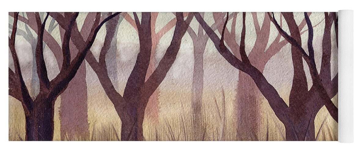 Russian Artists New Wave Yoga Mat featuring the painting Brownish Forest by Ina Petrashkevich