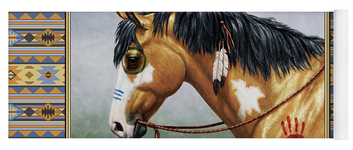 Horse Yoga Mat featuring the painting Buckskin Native American War Horse Southwest by Crista Forest