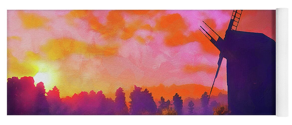 Windmill Yoga Mat featuring the painting Bucolic Paradise - 35 by AM FineArtPrints