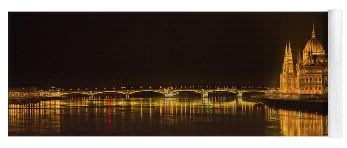 Panorama Yoga Mat featuring the photograph Budapest By Night - Over Danube River by Stefano Senise