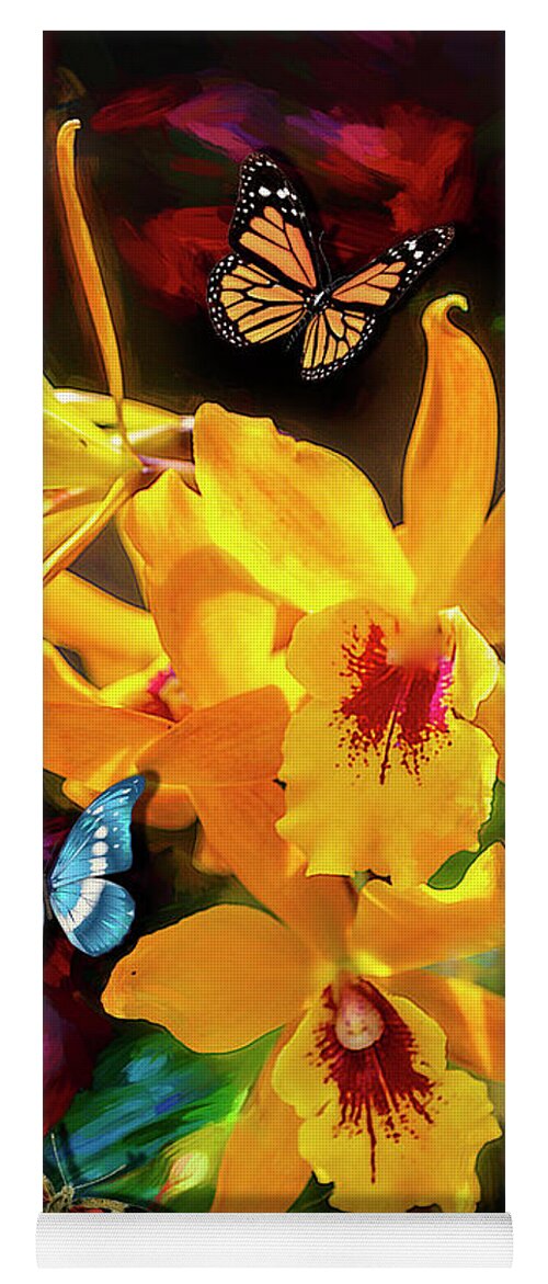 Beautiful Orchid Flowers Yoga Mat featuring the photograph Butterflies and Orchids by Carlos Diaz