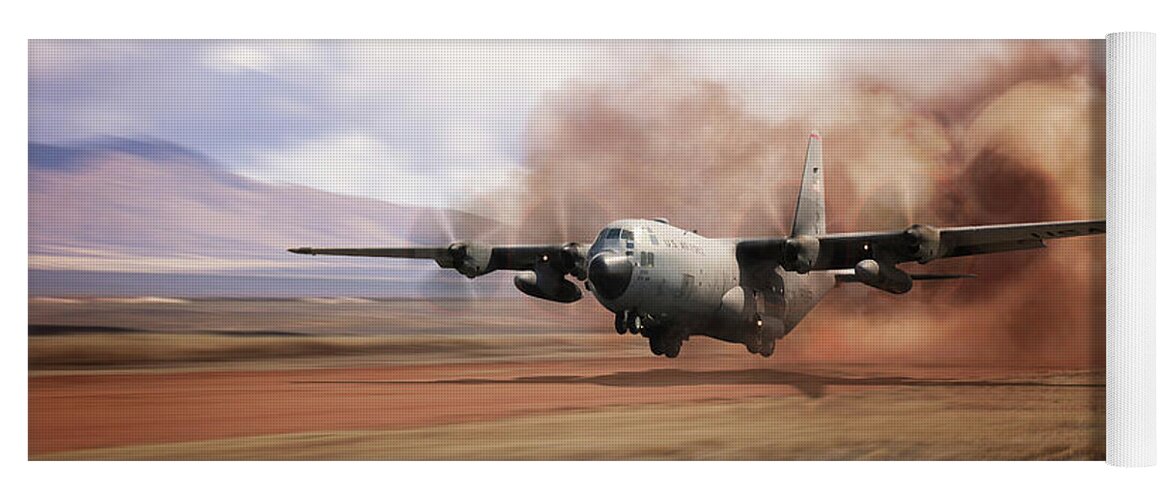 C-130 Hercules Yoga Mat featuring the digital art C130 Dirt Strip Landing by Airpower Art