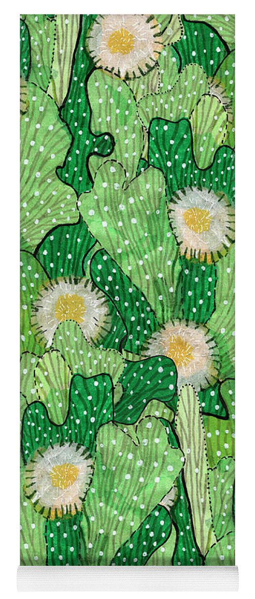Blooming Succulents Yoga Mat featuring the mixed media Cacti Camouflage, Floral Pattern by Julia Khoroshikh