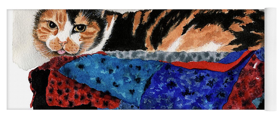 Cat Yoga Mat featuring the painting Calico Cutie by Louise Howarth