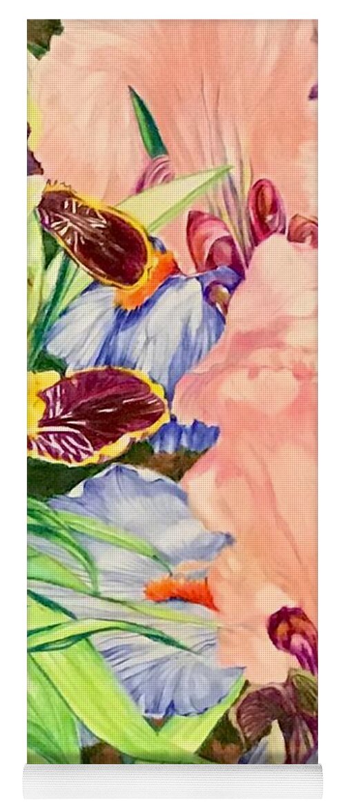 Floral Abstract Yoga Mat featuring the painting Can-can and bumblebee iris by Laurel Adams