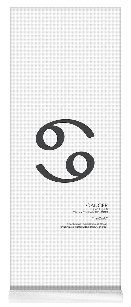 Cancer Yoga Mat featuring the mixed media Cancer Poster - Zodiac Signs Print - Zodiac Posters - Cancer Print - Black and White - Cancer Traits by Studio Grafiikka