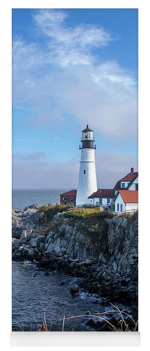 Cape Yoga Mat featuring the photograph Cape Elizabeth Maine Portland Head Lighthouse Seascape by Bill Cannon