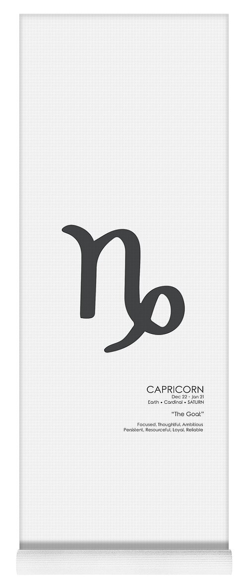 Capricorn Yoga Mat featuring the mixed media Capricorn Poster - Zodiac Signs Print - Zodiac Posters - Capricorn Print - Black and White by Studio Grafiikka