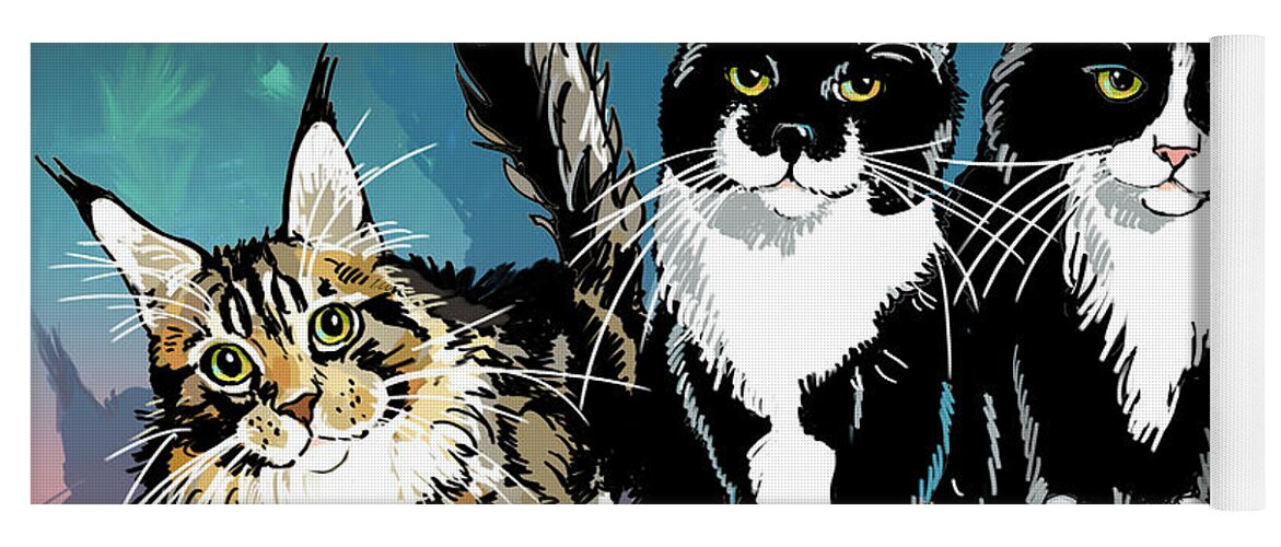 Cat Portrait Yoga Mat featuring the digital art Cats by Maria Rabinky