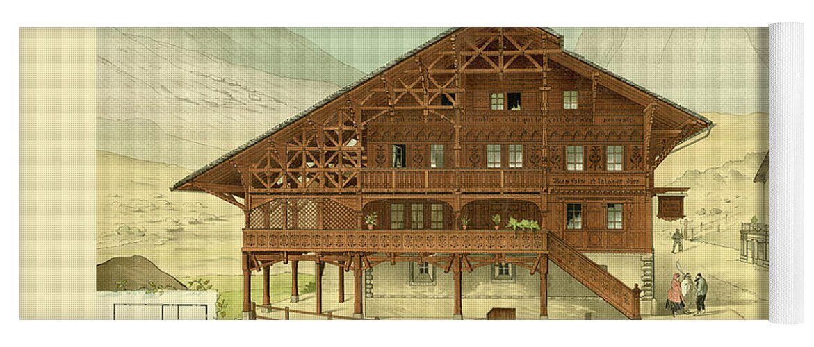 German Yoga Mat featuring the painting Chalet in Maloja, Ober Engaden by Kuoini