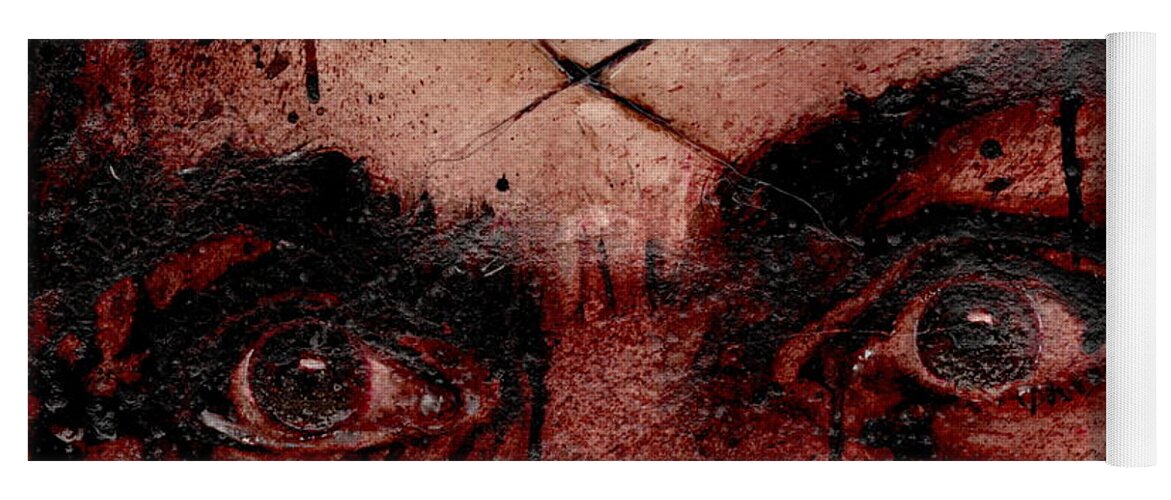 Ryan Almighty Yoga Mat featuring the painting CHARLES MANSONS EYES dry blood by Ryan Almighty