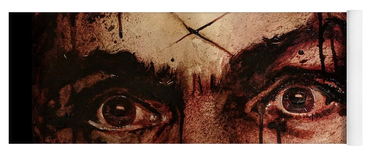 Ryan Almighty Yoga Mat featuring the painting CHARLES MANSONS EYES fresh blood by Ryan Almighty