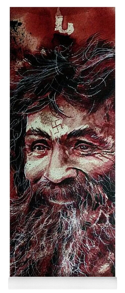 Ryan Almighty Yoga Mat featuring the painting CHARLES MANSON portrait fresh blood by Ryan Almighty