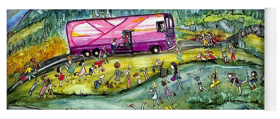 Pink Bus Yoga Mat featuring the painting Chasing the Pink Bus by Patty Donoghue