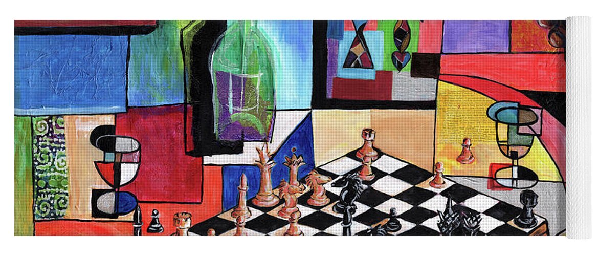 African Mask Yoga Mat featuring the mixed media Checkmate by Everett Spruill