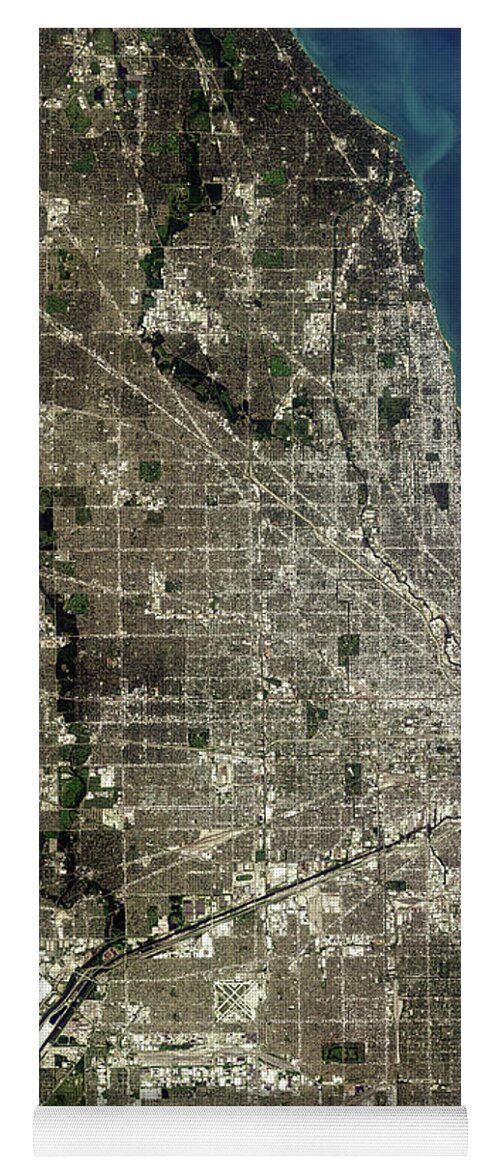 Satellite Image Yoga Mat featuring the digital art Chicago from space by Christian Pauschert