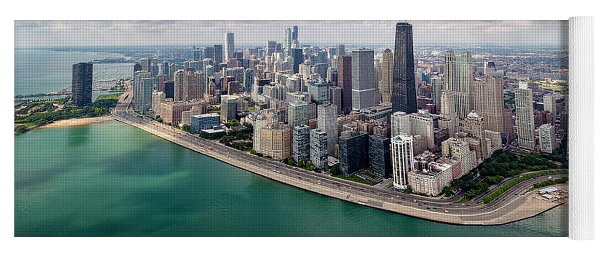 3scape Yoga Mat featuring the photograph Chicago Gold Coast Aerial Panoramic by Adam Romanowicz