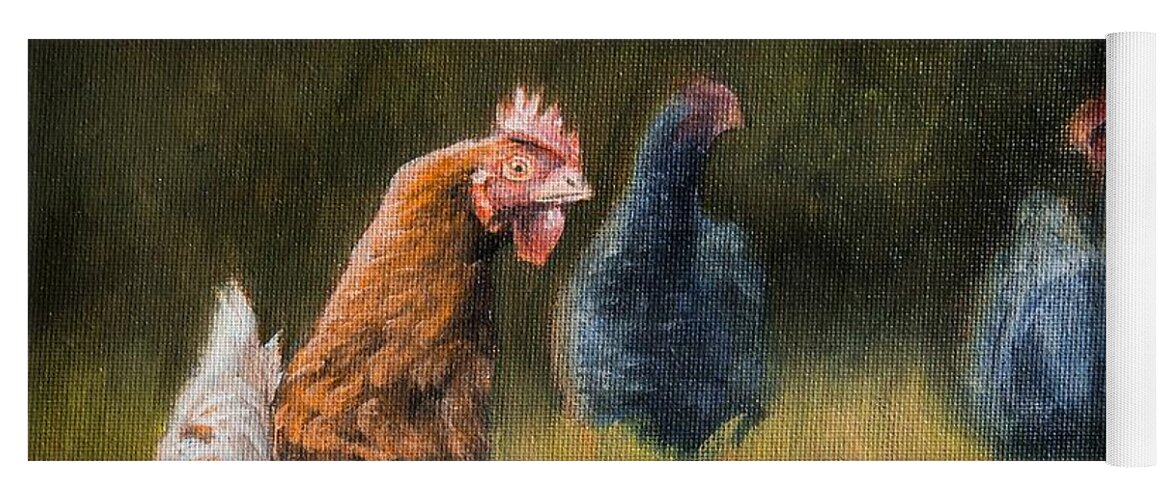 Chickens Yoga Mat featuring the painting Chickens by Kirsty Rebecca